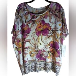 NWT Alfred Dunner Floral Print Women's Top Size 2x Beaded Neckline Work Office